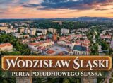 Panorama Wodzisławia Śląskiego z widokiem na Rynek, Pałac Dietrichsteinów i Rodzinny Park Rozrywki Trzy Wzgórza.