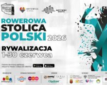 Plakat Rowerowej Stolicy Polski 2026 — rywalizacja 1–30 czerwca, Katowice i aplikacja Aktywne Miasta