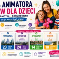 Kurs Animatora Zabaw dla Dzieci w Katowicach 24 lipca 2026 – plakat Akademii Animatora®