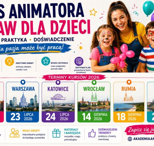 Kurs Animatora Zabaw dla Dzieci w Katowicach 24 lipca 2026 – plakat Akademii Animatora®
