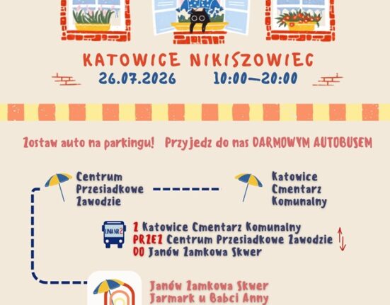 Mapa bezpłatnych linii autobusowych S1 i S2 na Jarmark u Babci Anny 2026